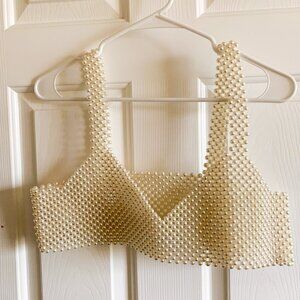 Pearl Beaded Crop Top (OS)